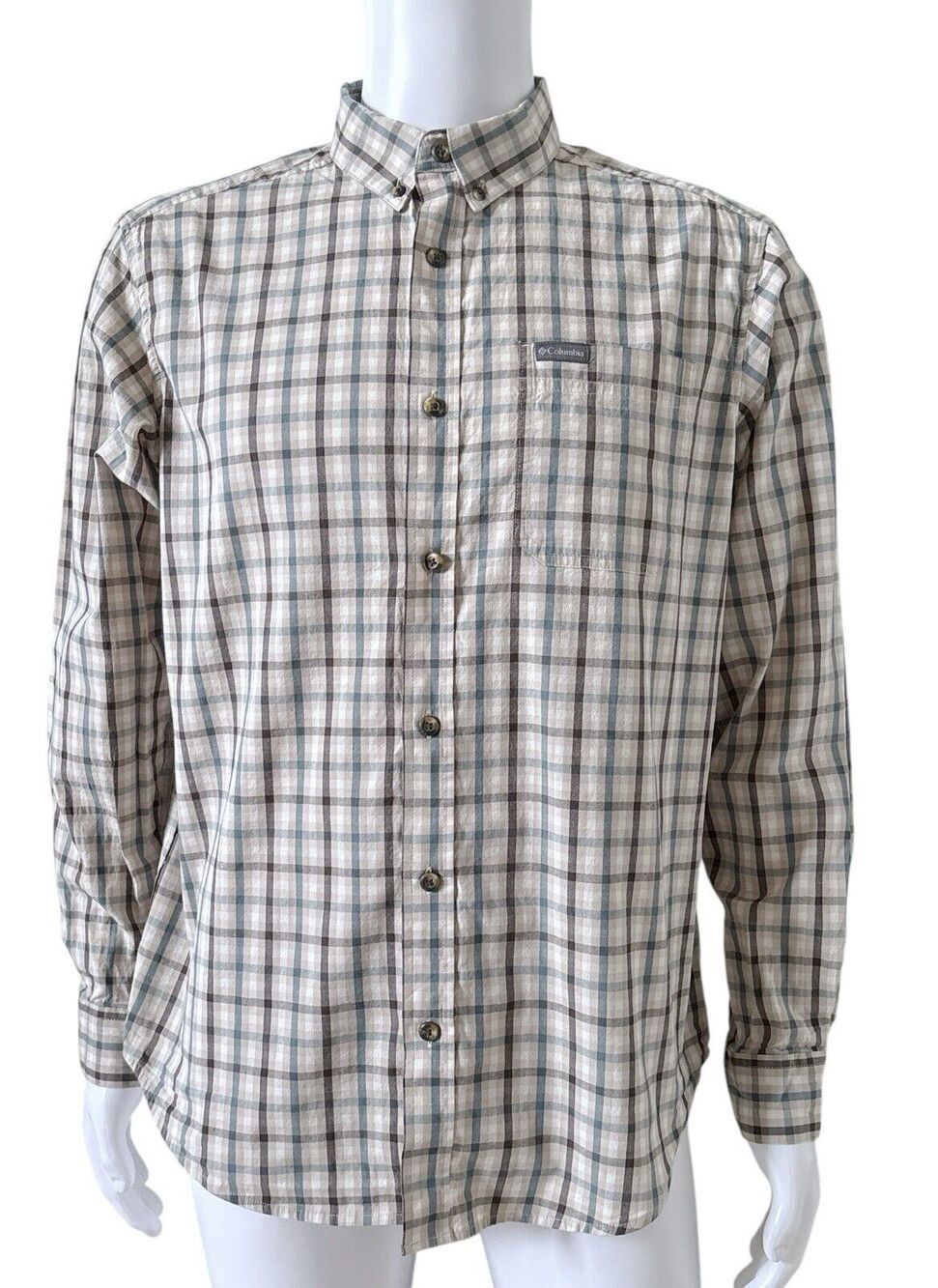 Columbia Button Down Shirt Mens Medium Plaid Long Sleeve Cotton Blend Collared